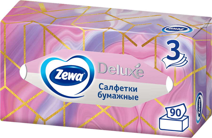 Салфетки бумажные ZEWA Deluxe Design 3-слоя, в коробке, 90шт, превью