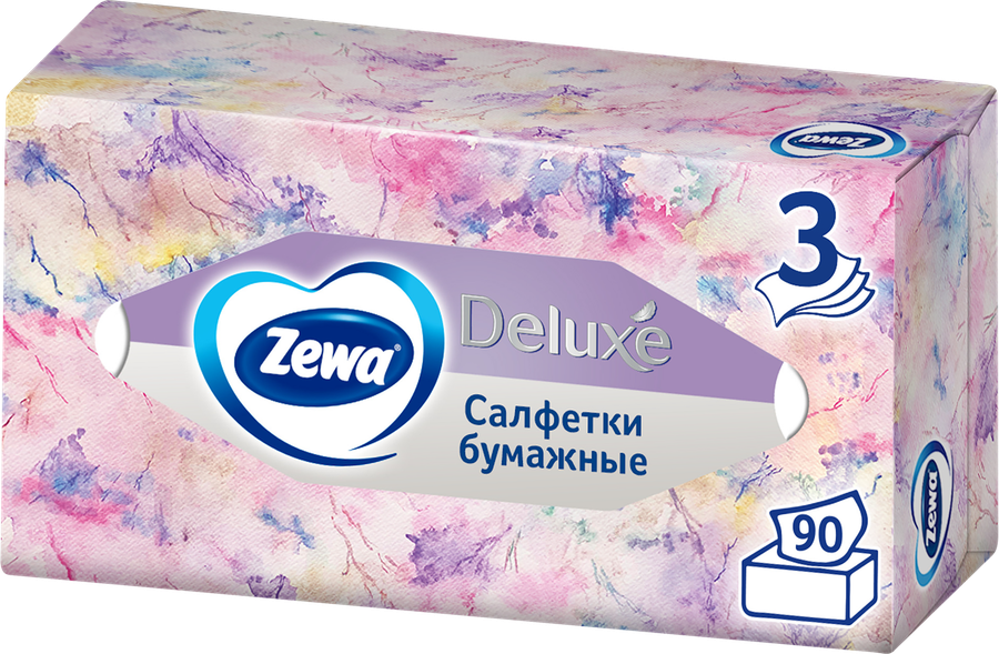 Салфетки бумажные ZEWA Deluxe Design 3-слоя, в коробке, 90шт, предпросмотр