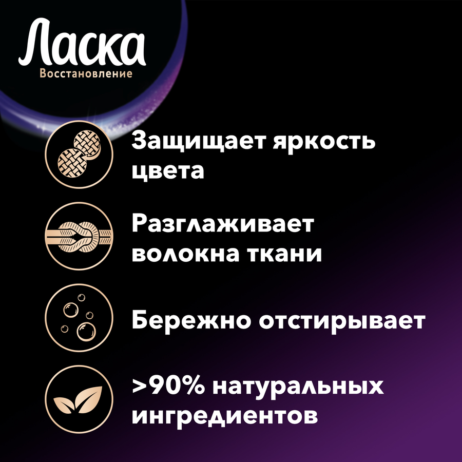 Гель для стирки темных вещей ЛАСКА Эффект восстановления Сияние черного, 1л, предпросмотр