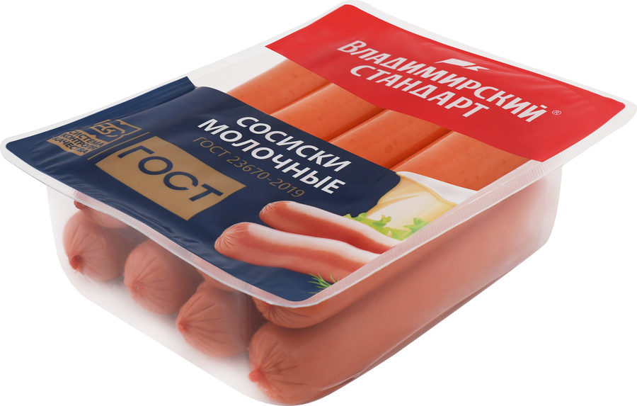 Сосиски ВЛАДИМИРСКИЙ СТАНДАРТ Молочные ГОСТ, 480г, превью
