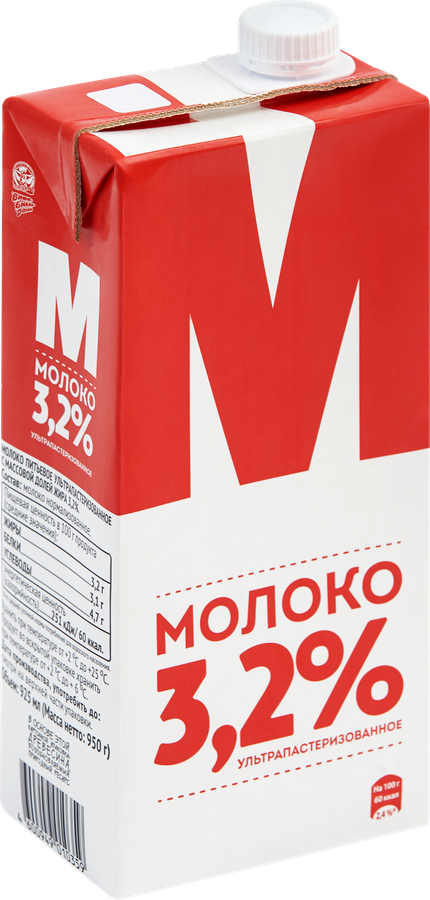Молоко ультрапастеризованное М 3,2%, без змж, 950г, превью