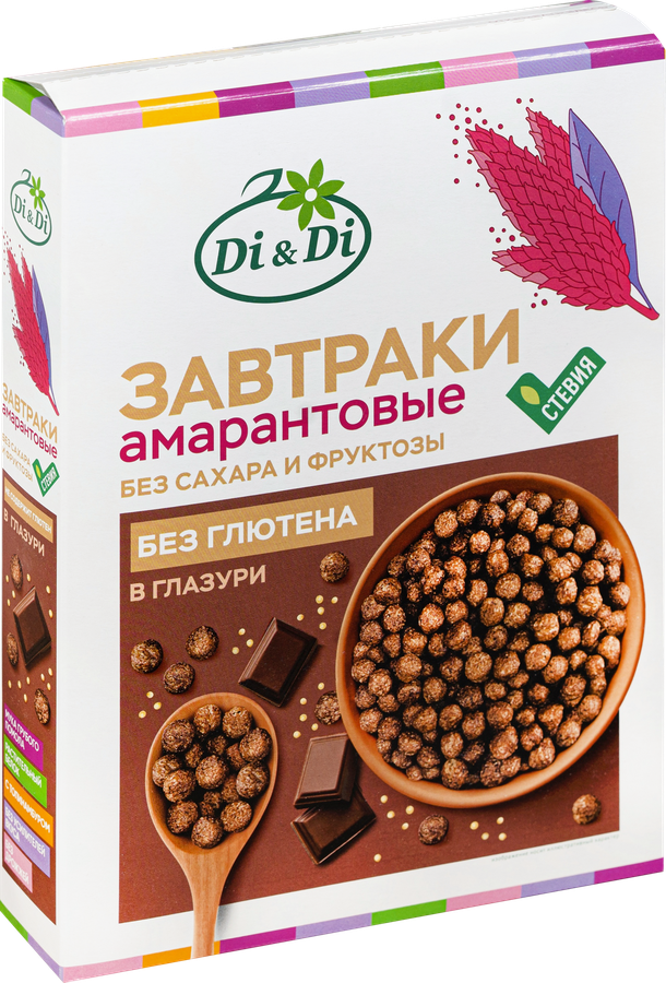 Готовый завтрак амарантовый DI&DI с темным шоколадом, со стевией, без глютена, 250г, предпросмотр