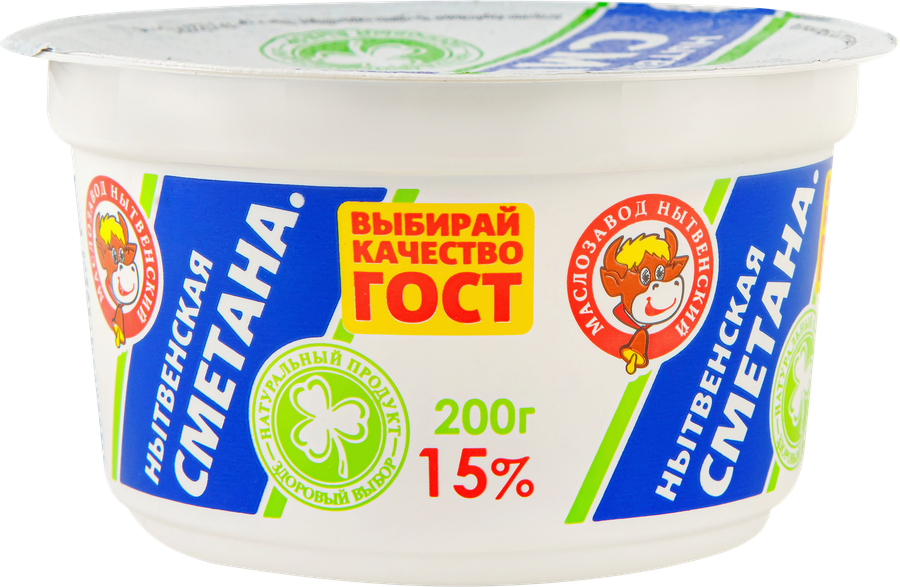 Сметана МЗ НЫТВЕНСКИЙ 15% ГОСТ, без змж, 200г, превью