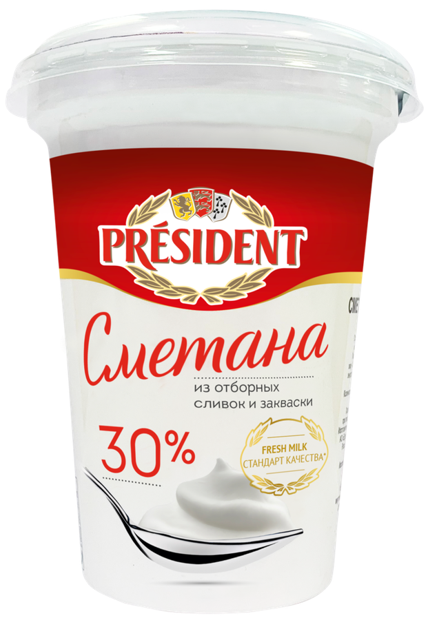 Сметана PRESIDENT 30%, без змж, 350г, предпросмотр