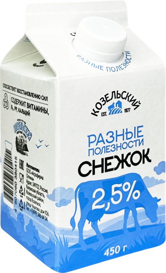 Снежок йогуртовый КОЗЕЛЬСКОЕ МОЛОКО с сахаром 2,5%, без змж, 450г, предпросмотр