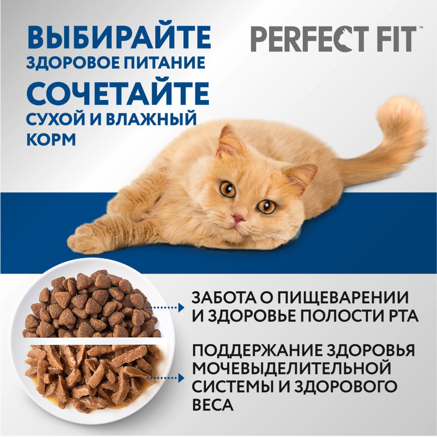 Корм сухой для взрослых кошек PERFECT FIT с курицей, для живущих в помещении, 650г, предпросмотр