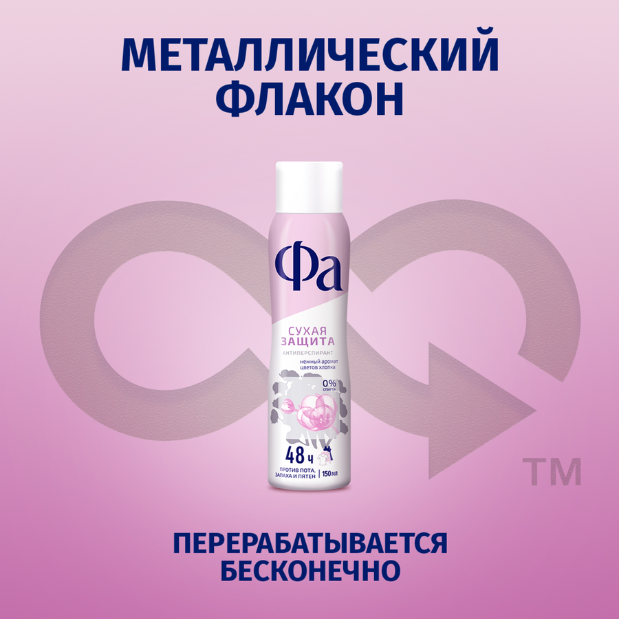 Дезодорант-антиперспирант спрей женский ФА Сухая защита Нежность хлопка, 150мл, предпросмотр