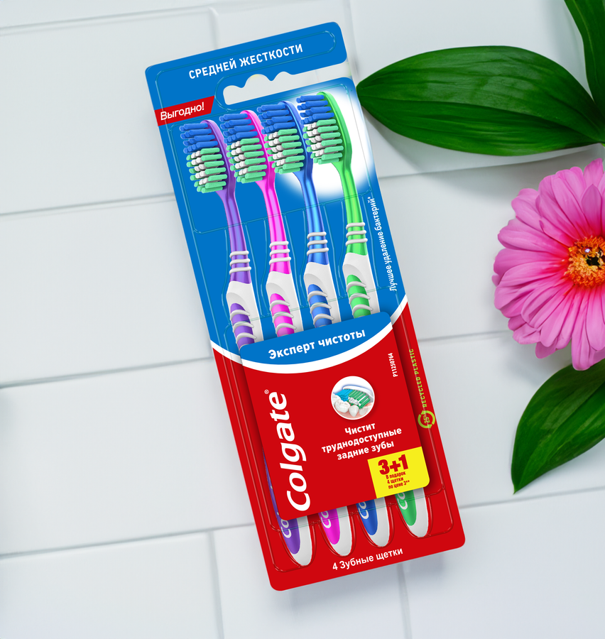 Зубная щетка COLGATE Эксперт чистоты многофункциональная, средней жесткости, 3+1, 4шт, превью