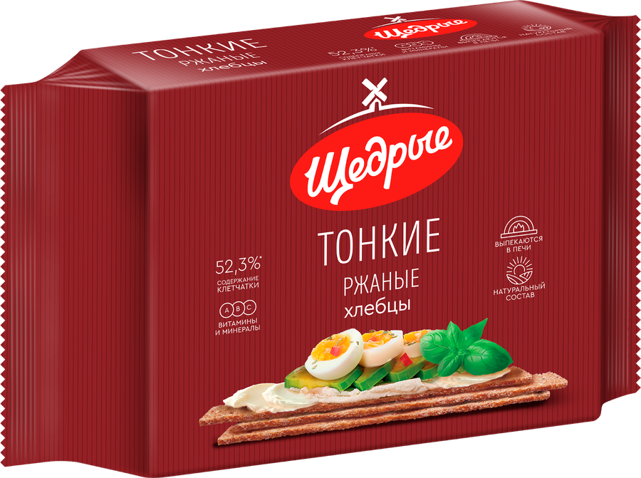 Хлебцы ржаные ЩЕДРЫЕ тонкие, 170г, превью