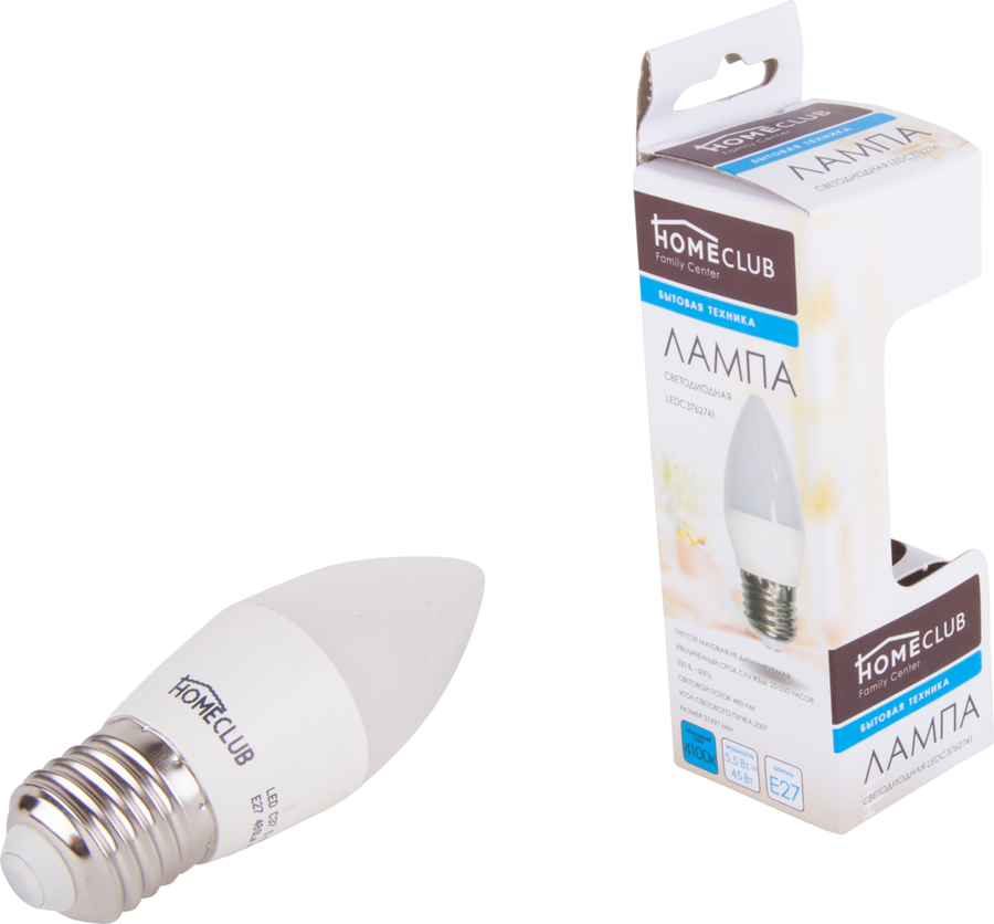 Лампа светодиодная HOMECLUB C37 5, E27, 5/7Вт 4100К Арт. LEDC3762741, предпросмотр