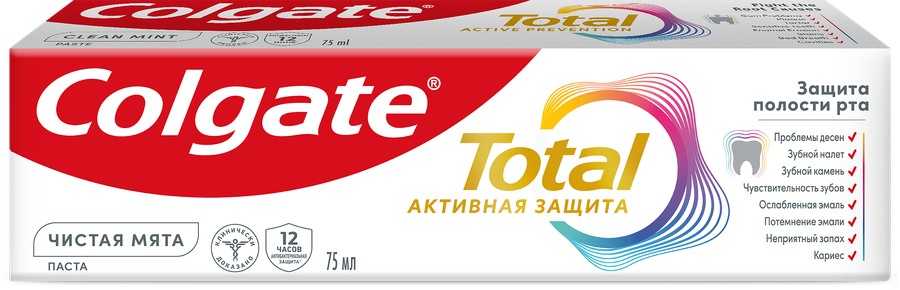 Зубная паста COLGATE Total 12 Чистая мята с цинком и аргинином для комплексной антибактериальной защиты, 75мл, предпросмотр