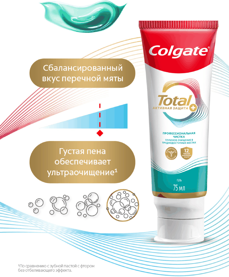 Зубная паста COLGATE Total 12 Профессиональная чистка, гель со специальным ингредиентом для гладких и блестящих зубов, с цинком и аргинином для антибактериальной защиты, 75мл, предпросмотр
