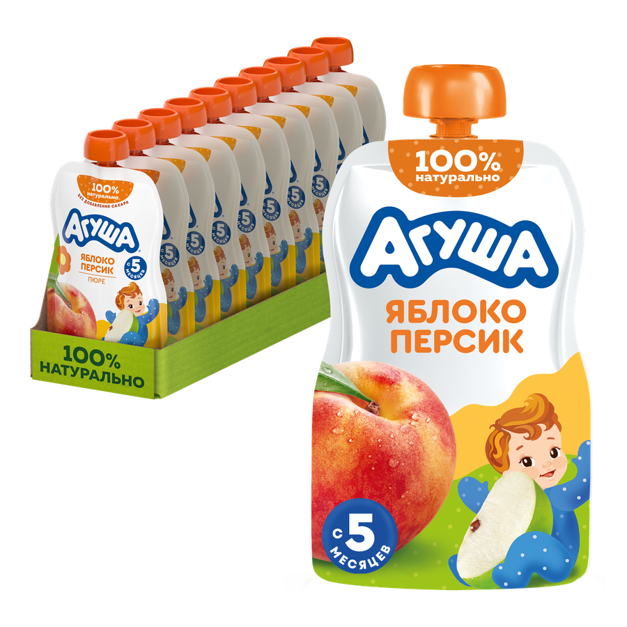 Пюре фруктовое детское АГУША Яблоко-персик, с 6 месяцев, 90г, превью