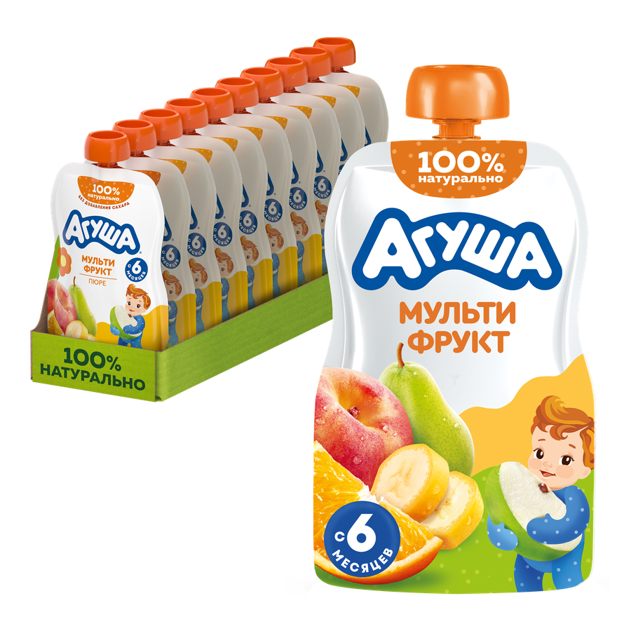 Пюре фруктовое детское АГУША Мультифрукт, с 6 месяцев, 90г, превью