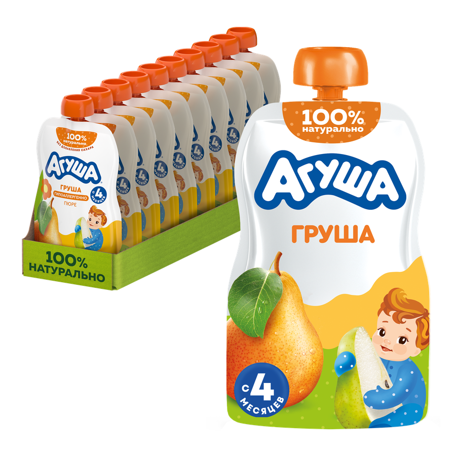 Пюре фруктовое детское АГУША Груша, с 4 месяцев, 90г, превью