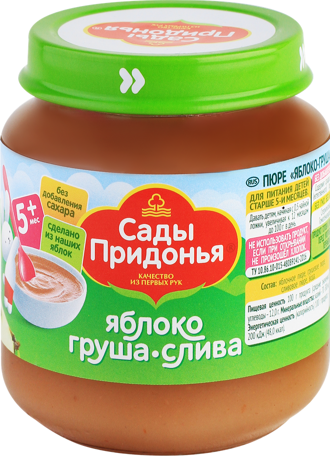 Пюре фруктовое САДЫ ПРИДОНЬЯ Яблоко, груша, слива, с 5 месяцев, 120г, предпросмотр