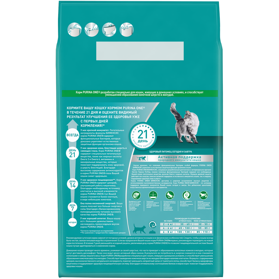 Корм сухой для взрослых кошек PURINA ONE для живущих в домашних условиях, с высоким содержанием индейки и цельными злаками, 3кг, предпросмотр