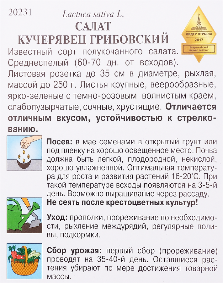 Семена ДОМ СЕМЯН Салат Кучерявец Грибовский, 0,6г, превью