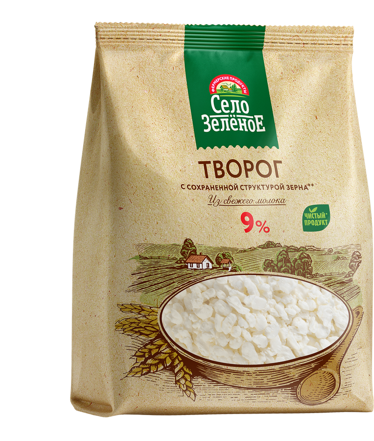 Творог СЕЛО ЗЕЛЕНОЕ 9%, без змж, 500г, превью