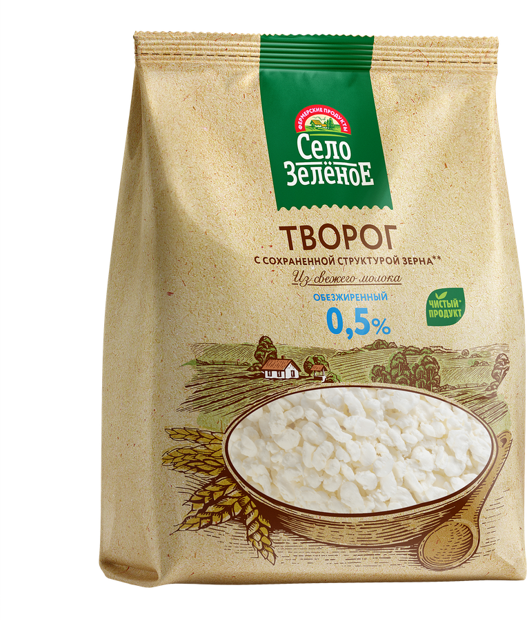Творог СЕЛО ЗЕЛЕНОЕ обезжиренный, без змж, 500г, предпросмотр