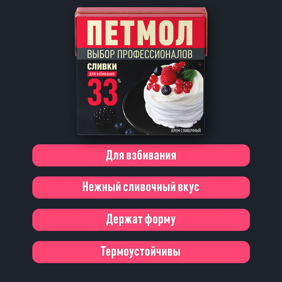Сливки ультрапастеризованные ПЕТМОЛ Для взбивания 33%, без змж, 500г, предпросмотр