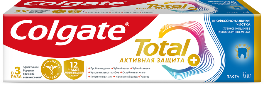 Зубная паста COLGATE Total 12 Профессиональная чистка со специальным ингредиентом для гладких и блестящих зубов, с цинком и аргинином для антибактериальной защиты, 75мл, предпросмотр