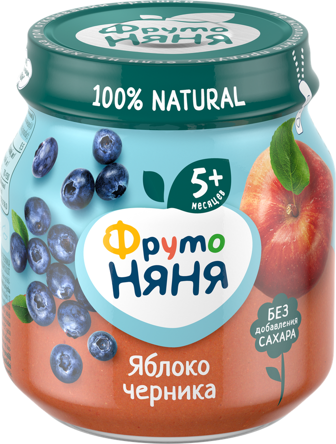 Пюре фруктово-ягодное ФРУТОНЯНЯ Яблоко, черника, с 5 месяцев, 100г, превью
