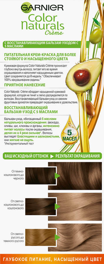 Краска для волос COLOR NATURALS 7.1 Ольха, с 3 маслами, 110мл, превью