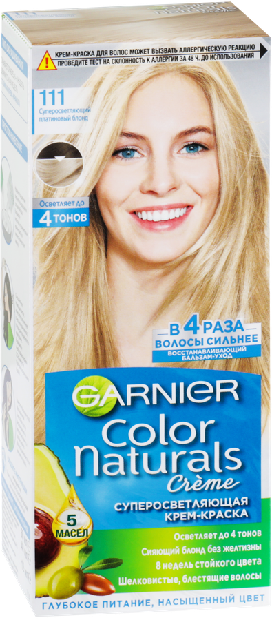 Краска для волос COLOR NATURALS 111 Платиновый блонд, с 3 маслами, 110мл, предпросмотр