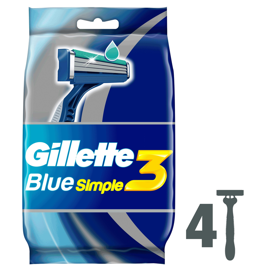 Станок для бритья одноразовый GILLETTE Disposable Blue Simple 3, 4шт, предпросмотр
