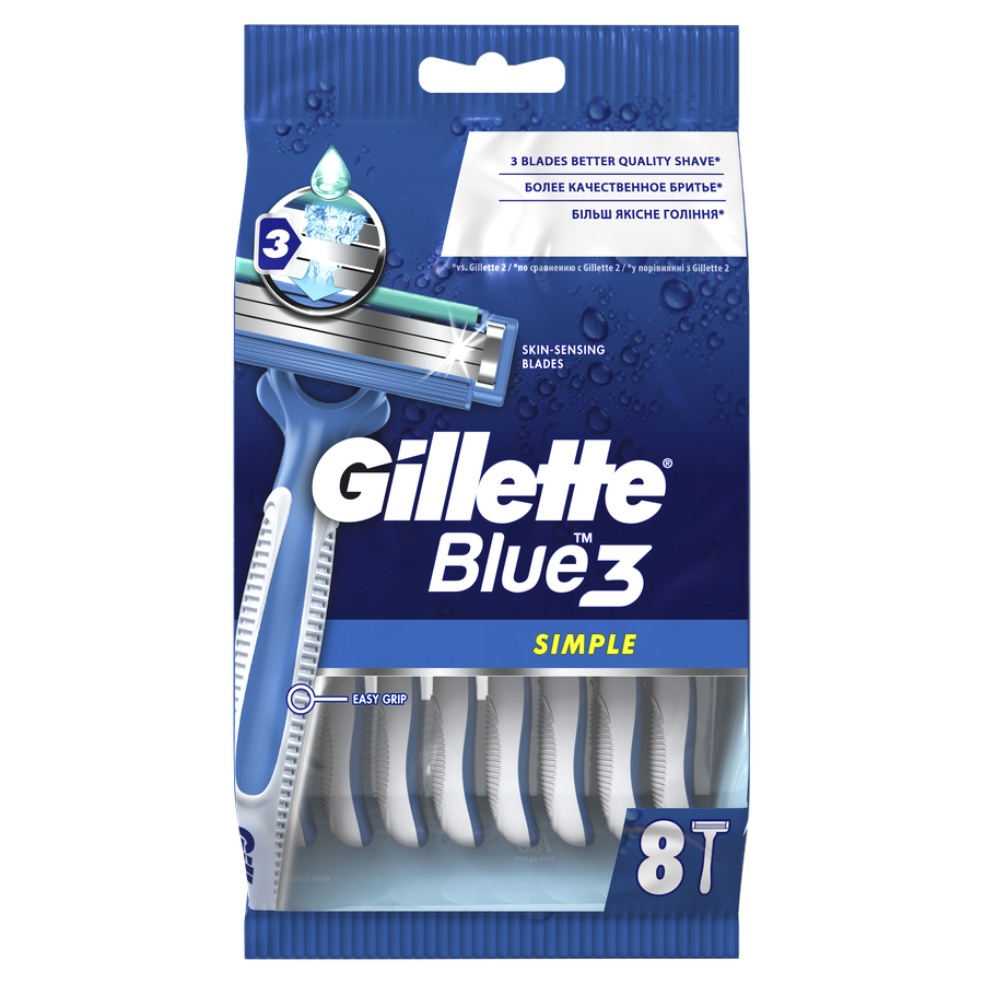 Станок для бритья одноразовый GILLETTE Blue Simple 3, 8шт, предпросмотр