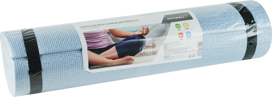 Коврик для йоги с сумкой для переноски ACTIWELL 173х61х0,8cм, в  ассортименте, Арт. GB-S1409 8MM/IR97501bag, предпросмотр