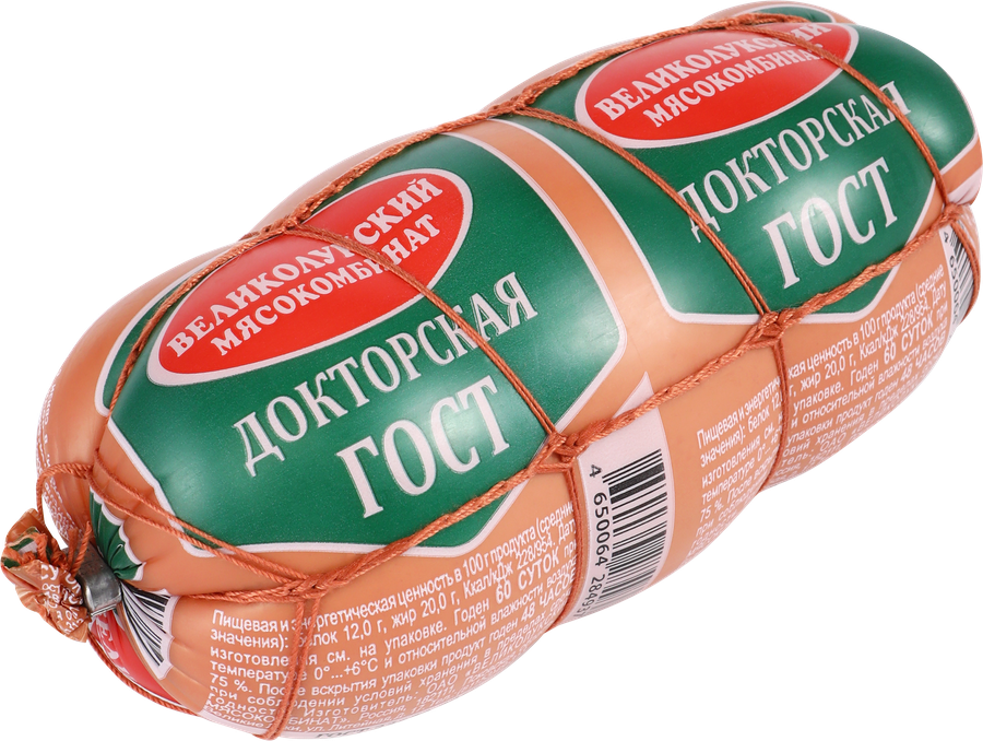 Колбаса вареная МК ВЕЛИКОЛУКСКИЙ Докторская ГОСТ в обвязке, 500г, превью