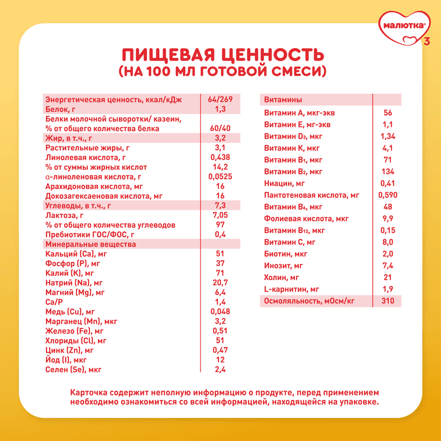Смесь молочная МАЛЮТКА 1, с 0 месяцев, 600г, превью