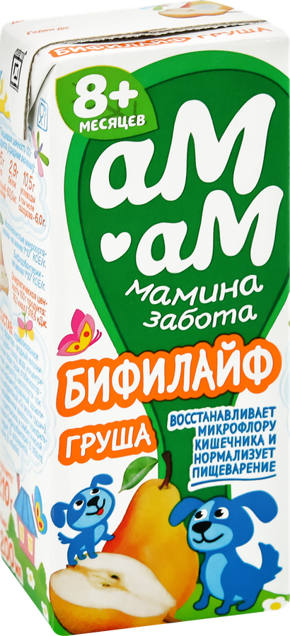 Биопродукт кисломолочный для детей АМ-АМ МАМИНА ЗАБОТА Бифилайф Груша 2,5%, с 8 месяцев, без змж, 210г, превью