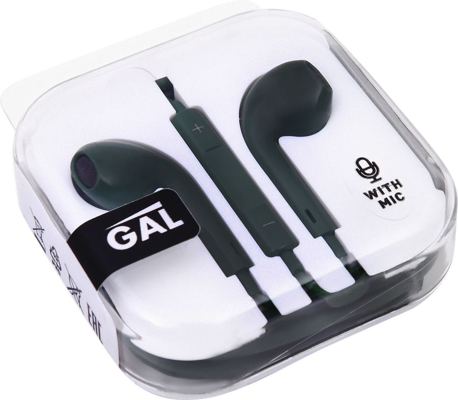 Наушники GAL с микрофоном, черные/зеленые, Арт. HM-060BK/-060GR, предпросмотр