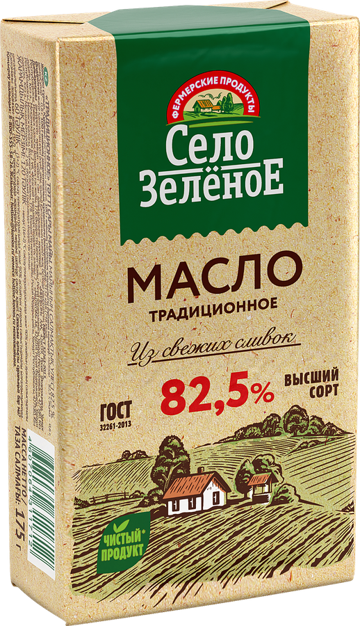 Масло сливочное СЕЛО ЗЕЛЕНОЕ 82,5%, без змж, 175г, превью
