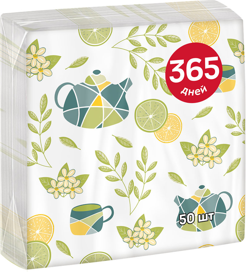 Салфетки бумажные 365 ДНЕЙ 1 слой с рисунком, 50шт, предпросмотр
