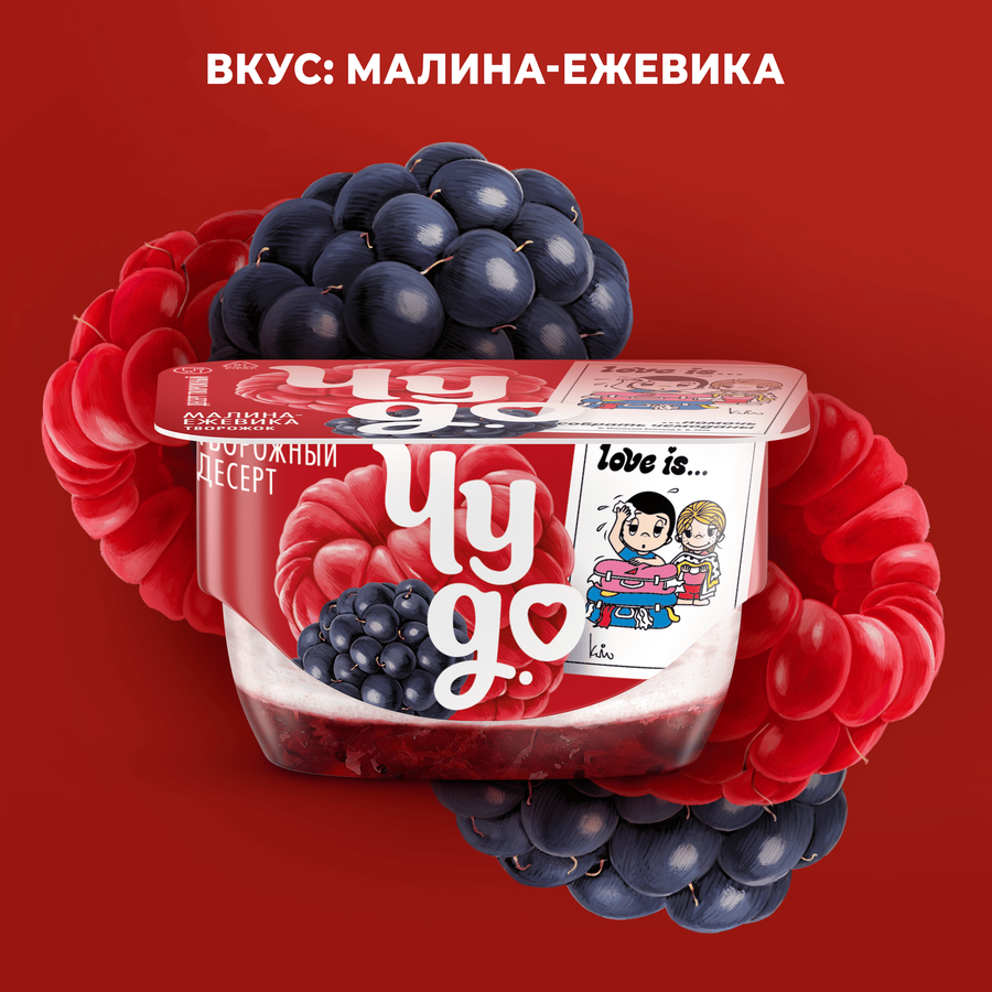 Десерт творожный ЧУДО Творожок взбитый Малина, ежевика двухслойный 4,2%, без змж, 100г, превью
