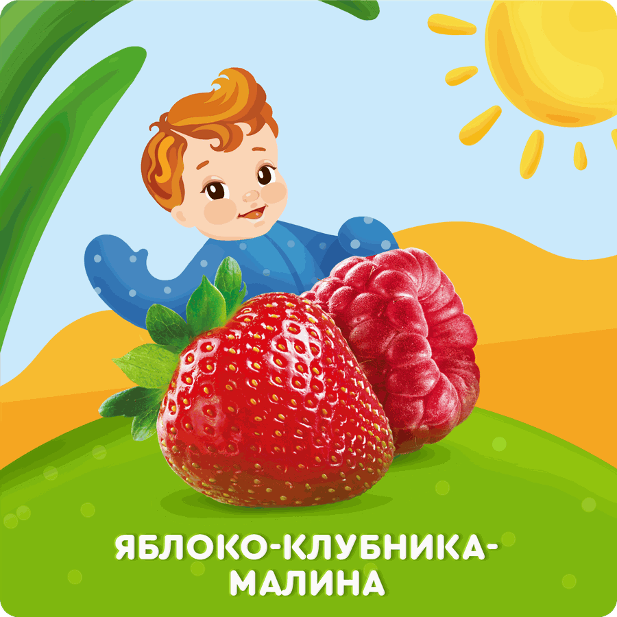 Пюре фруктово-ягодное детское АГУША Яблоко, клубника, малина, с 6 месяцев, 90г, превью