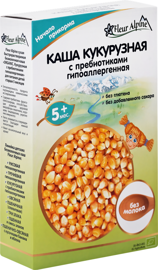 Каша кукурузная FLEUR ALPINE гипоаллергенная безмолочная, с пребиотиками, с 5 месяцев, 175г, превью