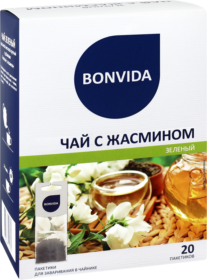 Чай зеленый BONVIDA с жасмином для заваривания в чайнике, 20пак, превью