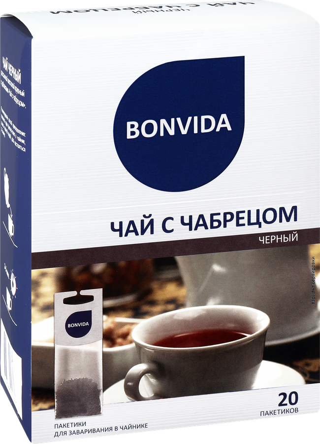 Чай черный BONVIDA с чабрецом для заваривания в чайнике, 20пак, превью