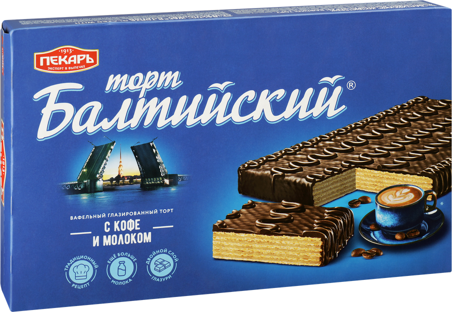 Торт вафельный ПЕКАРЬ Балтийский глазированный, 320г, превью