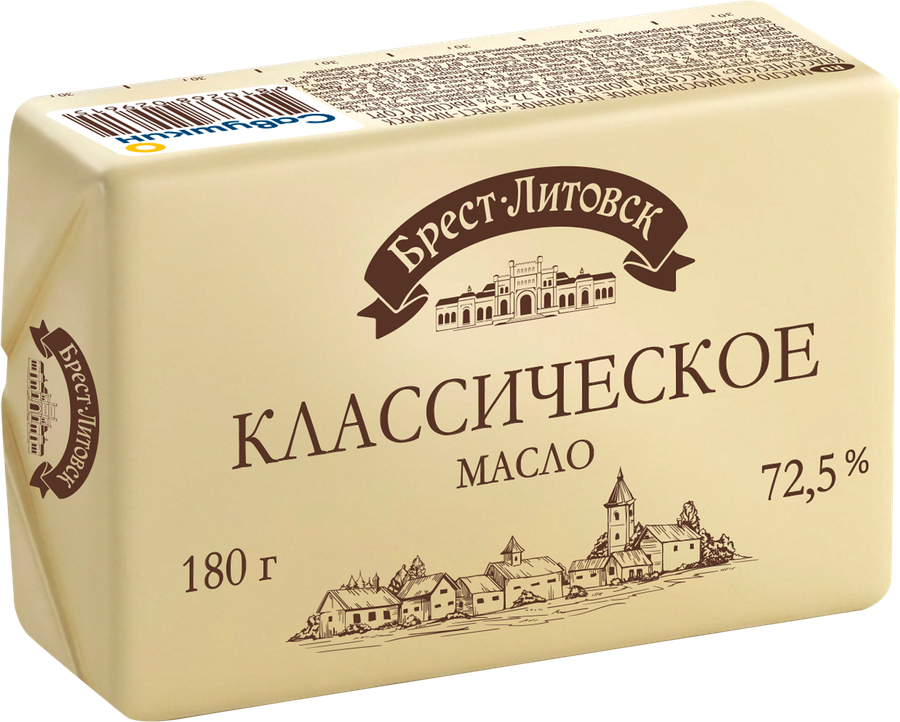 Масло сладкосливочное БРЕСТ-ЛИТОВСК Классическое несоленое 72,5%, без змж, 180г, превью