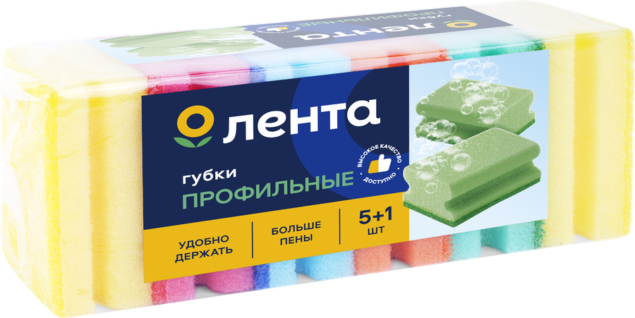 Губки для посуды ЛЕНТА профильные 9х7х4,4см, 5+1шт, предпросмотр