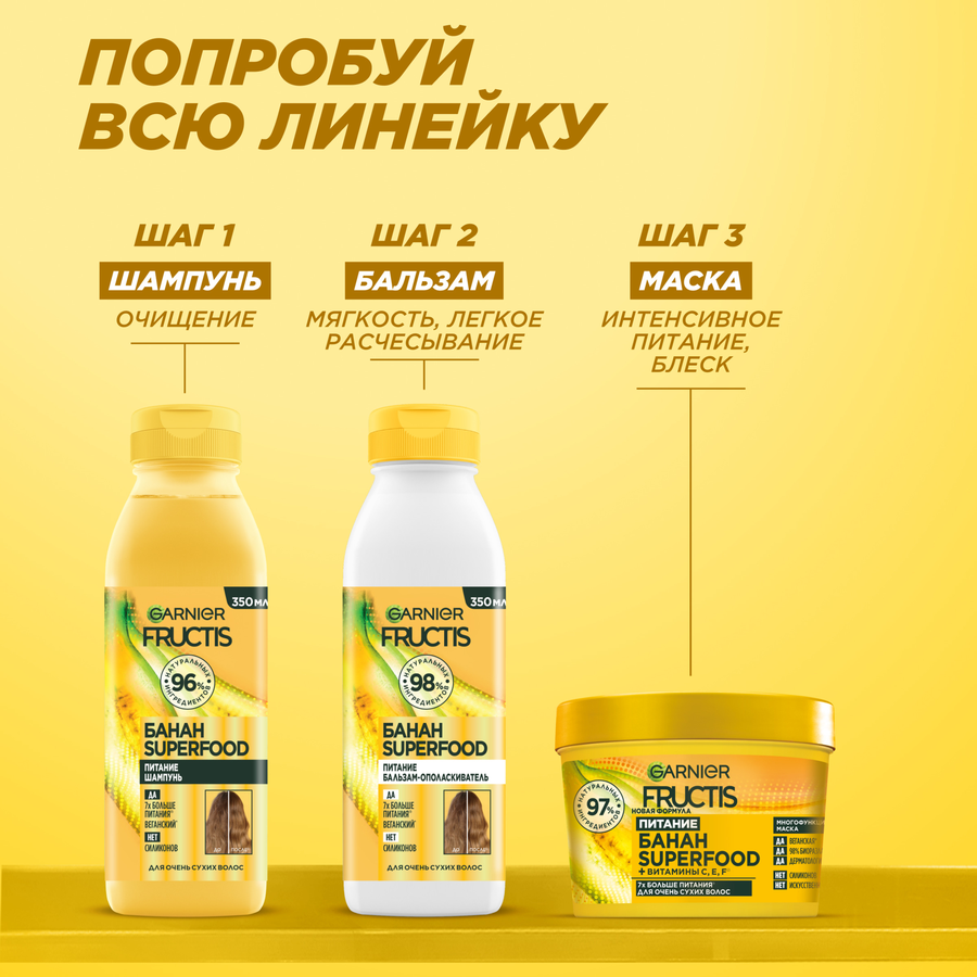 Маска для очень сухих волос FRUCTIS Superfood Банан, питательная, 390мл, превью