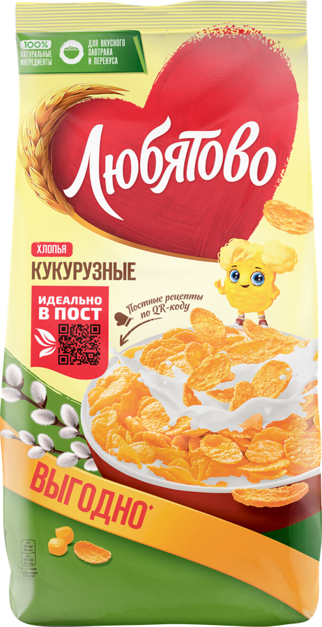 Хлопья кукурузные ЛЮБЯТОВО, 600г, превью