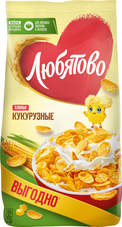 Хлопья кукурузные ЛЮБЯТОВО, 600г, превью