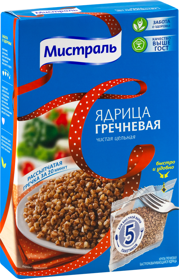 Крупа гречневая МИСТРАЛЬ ядрица высший сорт, в пакетиках, 5х80г, превью